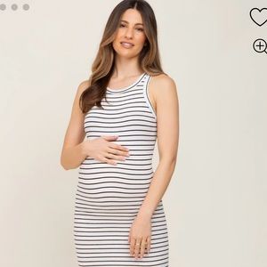 Pinkblush White Striped Sleeveless Maternity Dress